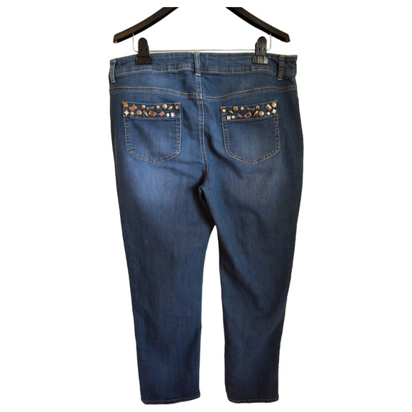 Chico's Jeans Women's Size 14 High Rise Dark Wash Stretch Embellished pockets - Picture 6 of 14